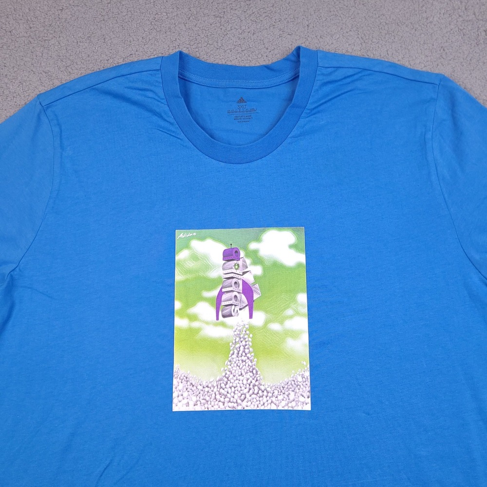 Adidas T-Shirt Mens 3XLT Blue Boost‎ Rocket Graphic Tee "End Plastic Waste"